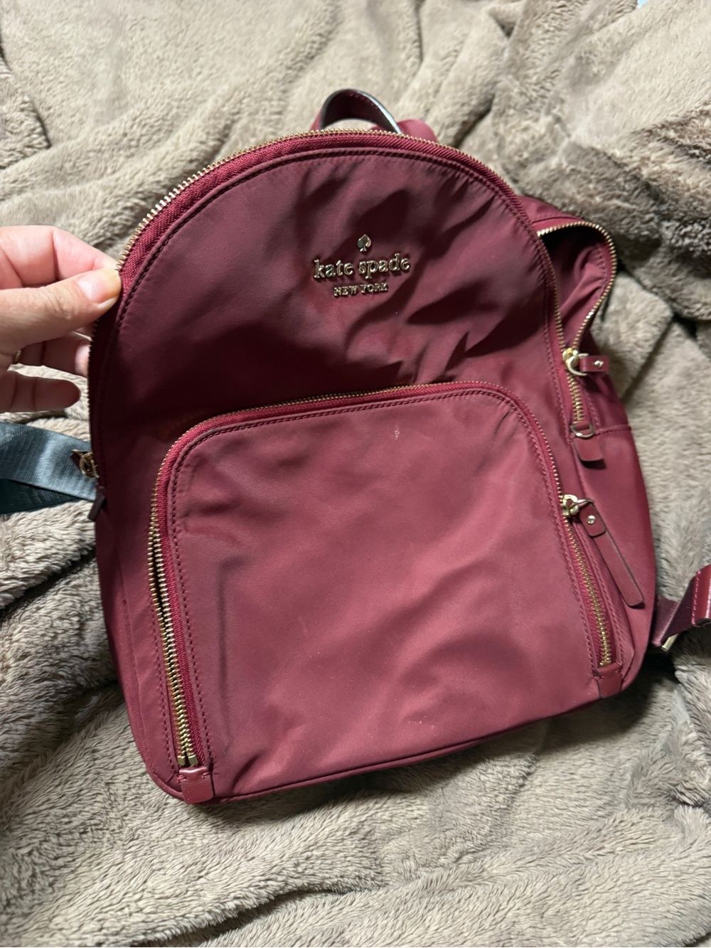 kate spade Burgundy Nylon Mini Backpack with Gold Hardware